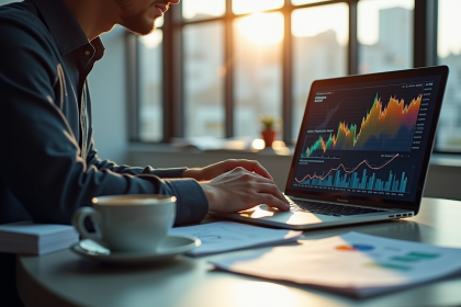 Analyste financier au bureau avec graphiques colorés