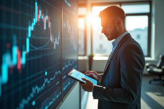 Homme d'affaires analysant des graphiques financiers modernes