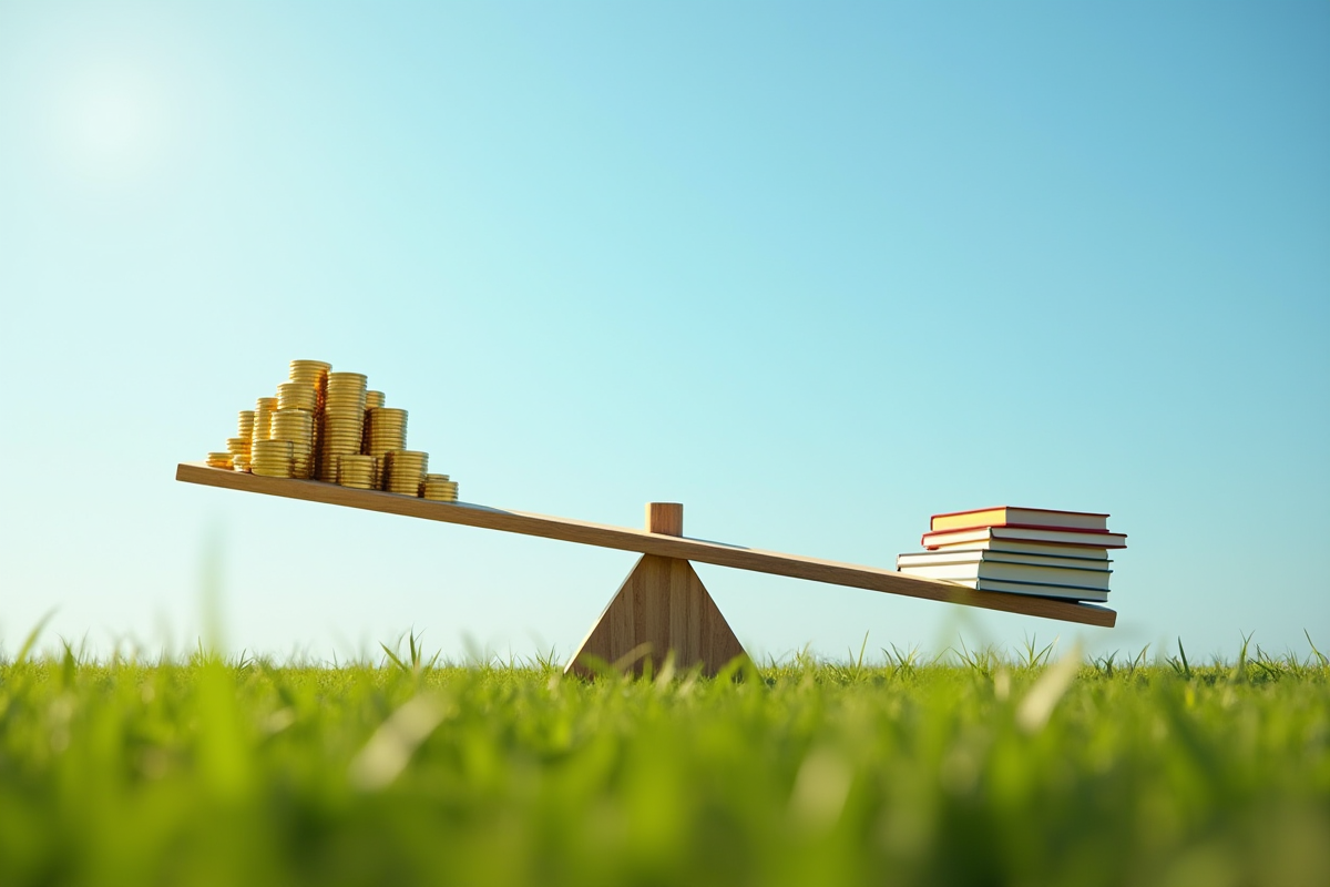 Balancoire extérieure avec pièces d or et livres symbolisant l effet de levier en finance