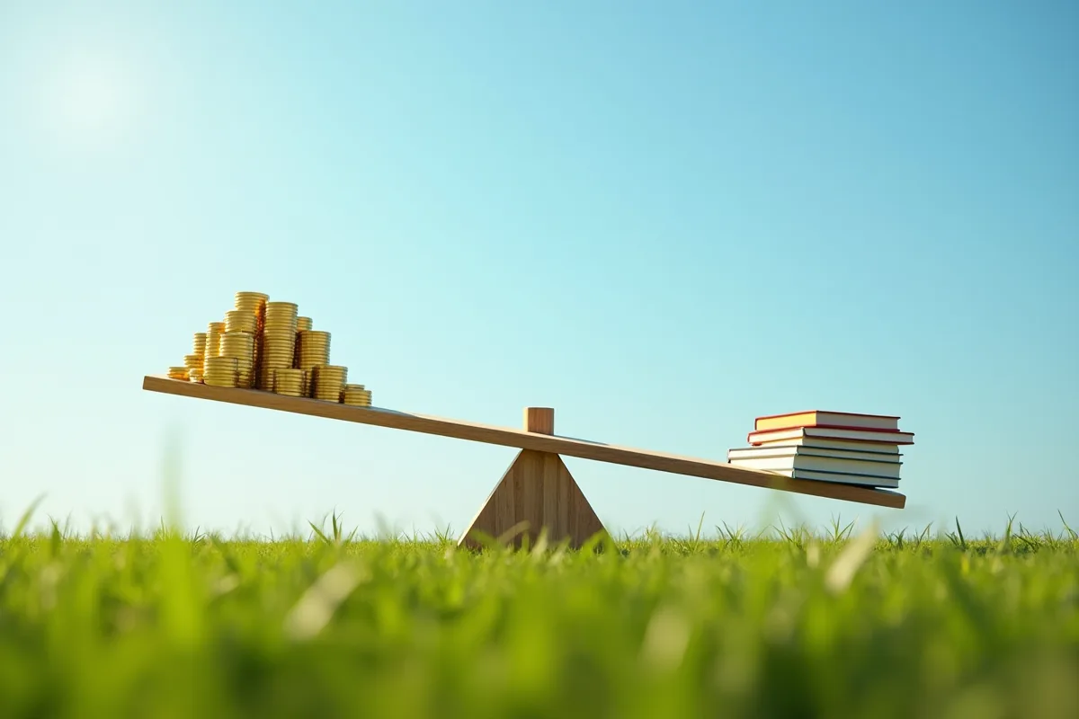 Balancoire extérieure avec pièces d or et livres symbolisant l effet de levier en finance