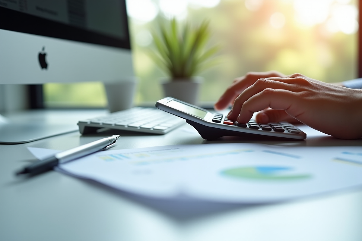 Main utilisant une calculatrice avec documents financiers