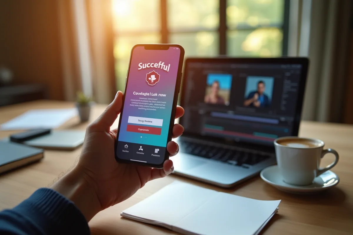 Main tenant un smartphone avec campagne de financement pour podcast