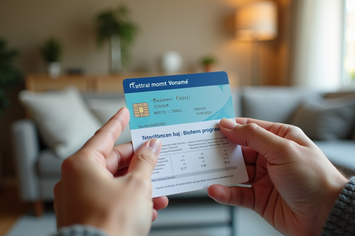 Mains tenant une carte Vitale et un document de calcul retraite