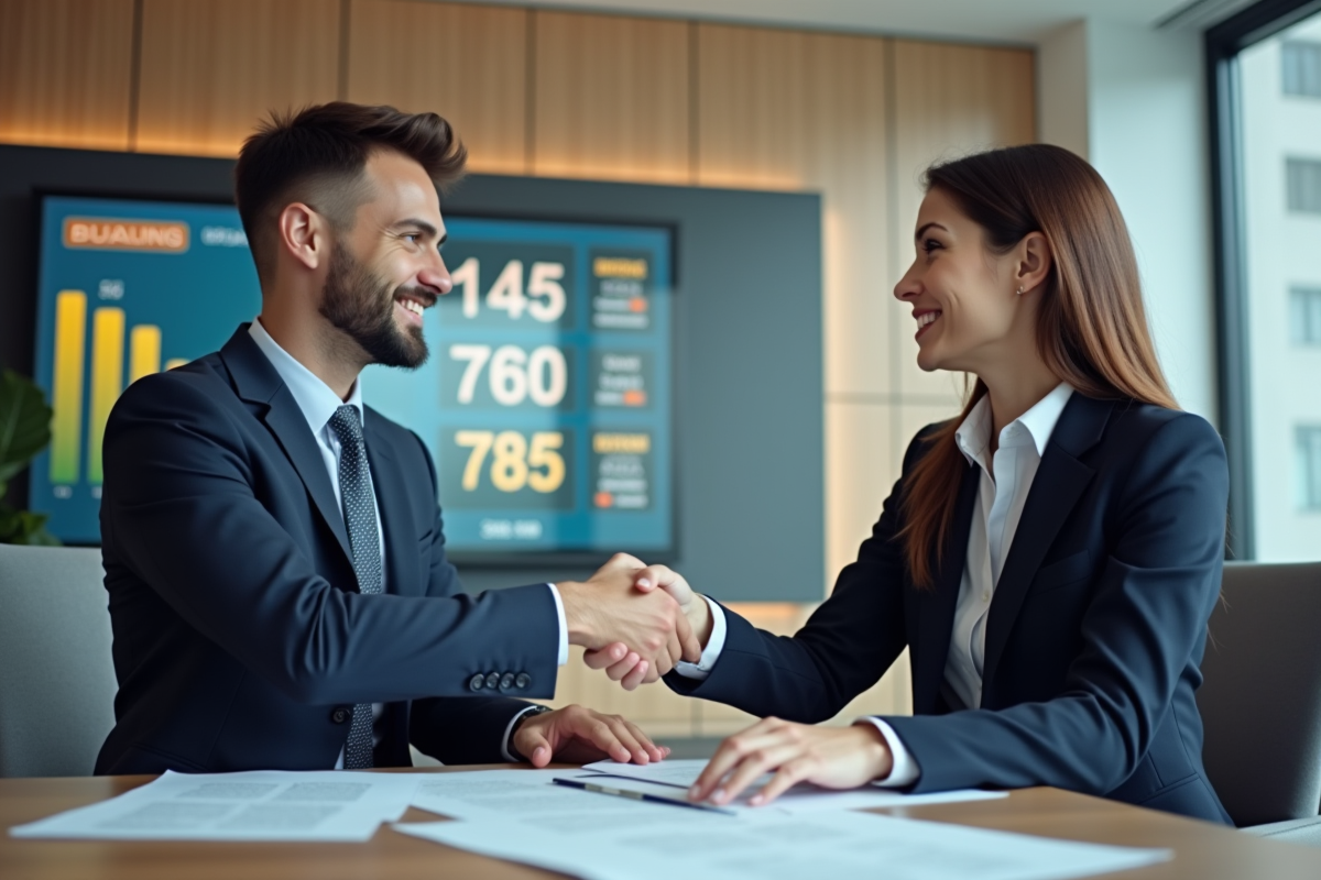Conseiller bancaire serrant la main d un client souriant