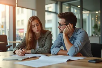Jeune couple inquiet devant un refus de pret bancaire