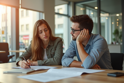 Jeune couple inquiet devant un refus de pret bancaire