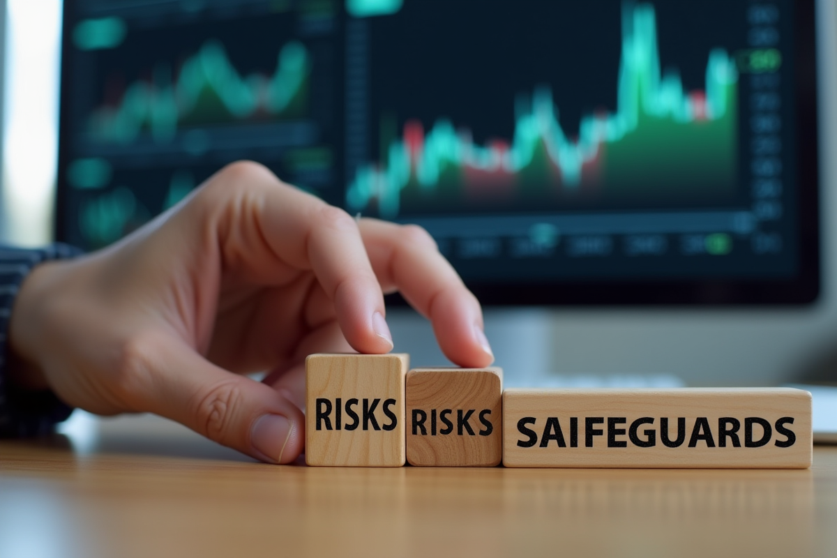 Main posant des blocs risques et sauvegardes sur une table