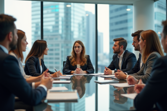 Groupe de professionnels en réunion dans un bureau moderne