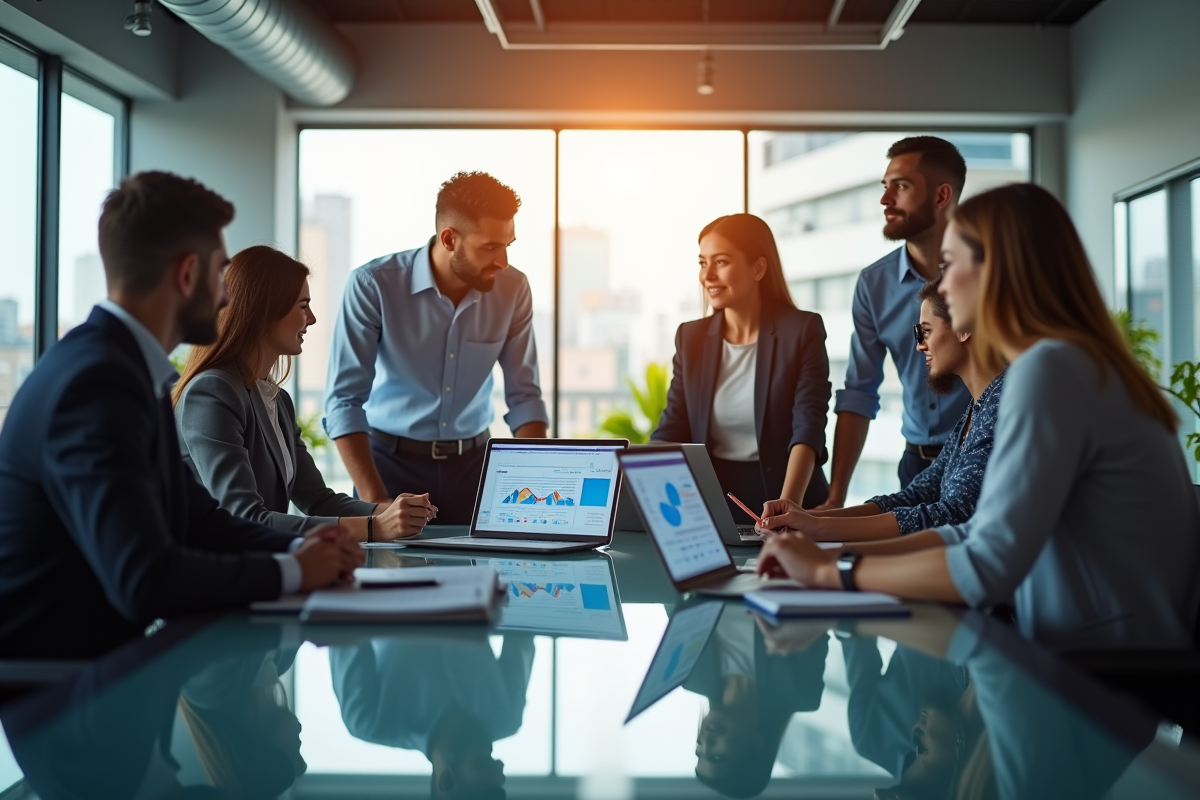 Groupe de professionnels collaborant autour d'une table moderne