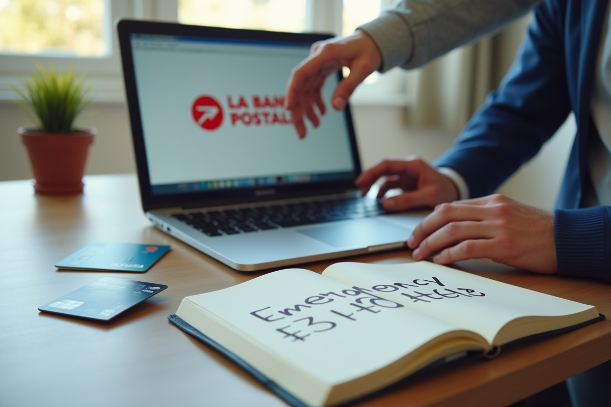 Espace de travail moderne avec ordinateur et carte bancaire La Banque Postale