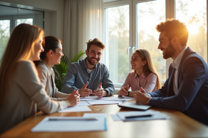Famille confiante rencontrant un conseiller en assurance