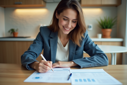 Femme de 20 ans remplissant un dossier de prêt immobilier