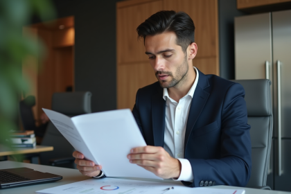 Homme d'affaires en costume dans un bureau moderne
