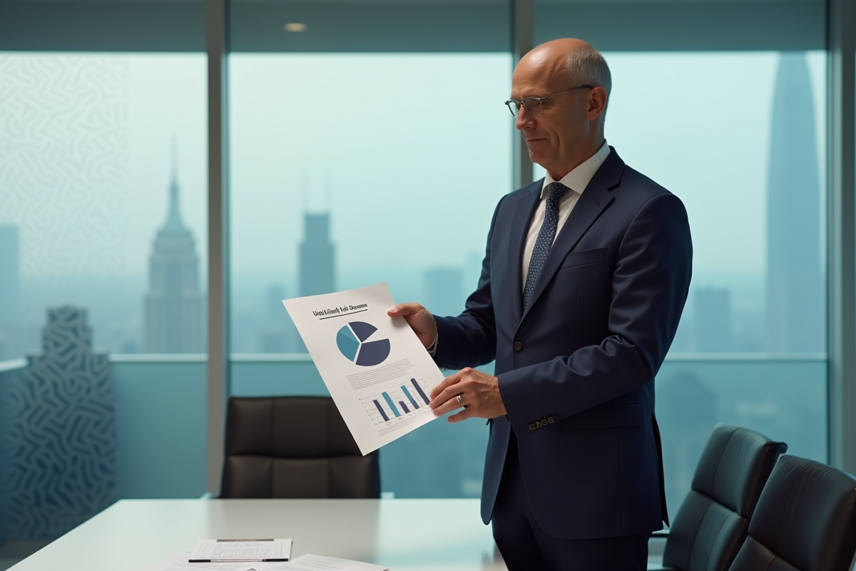 Homme en costume explique un graphique d