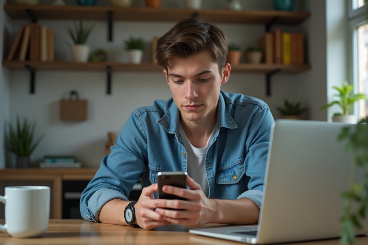 Jeune homme lisant un relevé bancaire à la maison