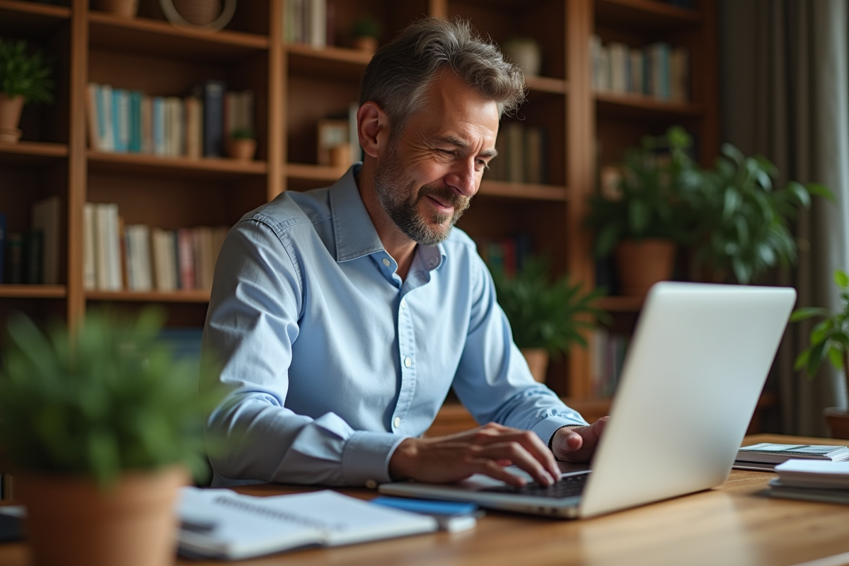 Homme d affaires travaillant sur son ordinateur dans un bureau cosy
