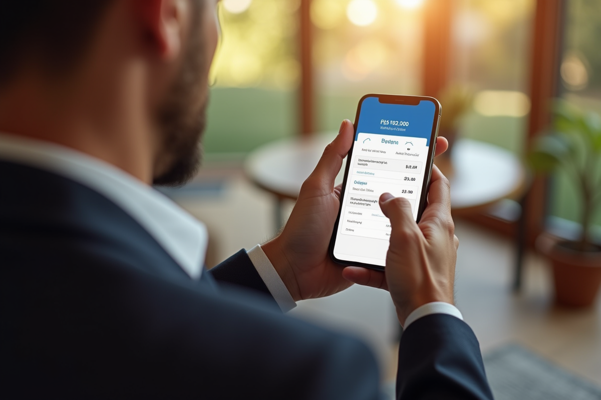 Homme utilisant une application bancaire pour son prêt à la maison