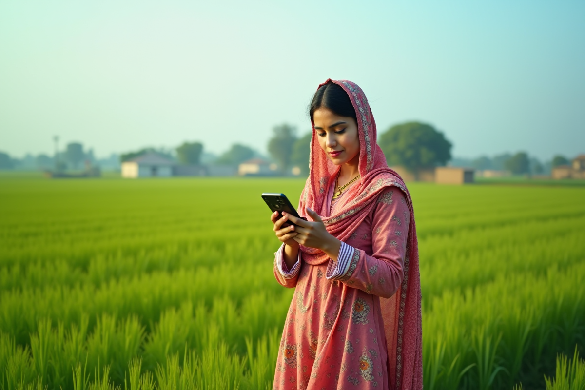 Jeune femme agricultrice dans un champ de blé vérdoyant