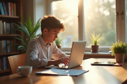 Jeune investisseur débutant utilisant un ordinateur portable pour analyser des graphiques financiers