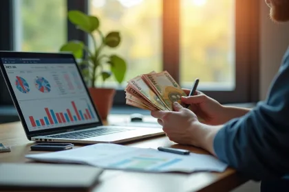 Jeune professionnel analysant des graphiques financiers avec des euros