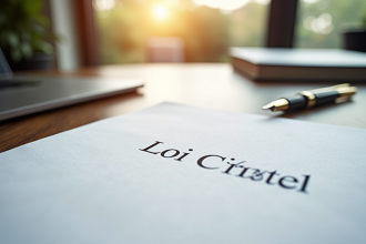 Document juridique français avec la loi Châtel et stylo doré