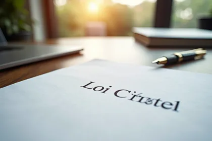 Document juridique français avec la loi Châtel et stylo doré