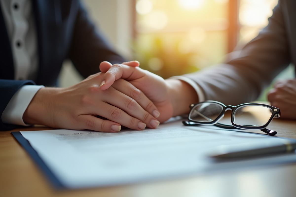 Mains d un jeune et d un senior sur un contrat