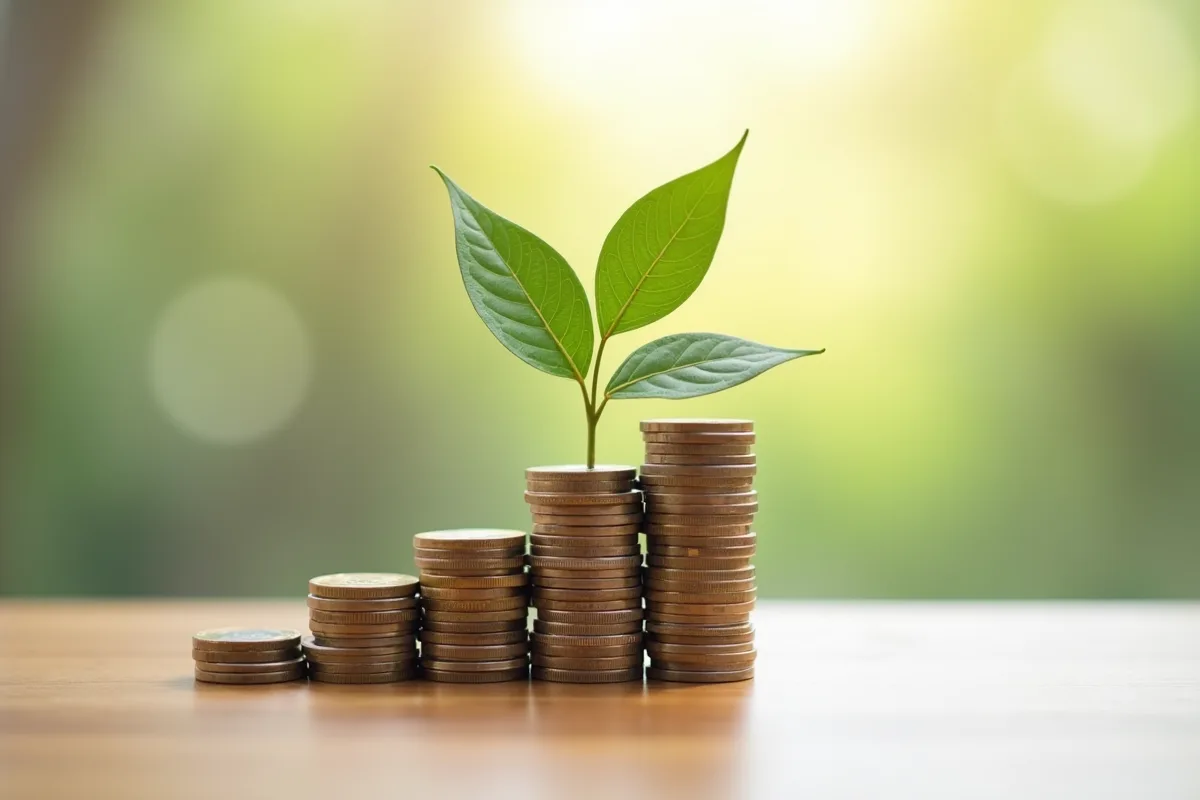 Pièce et billets formant un arbre de croissance financière