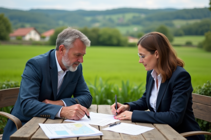 Homme d'âge moyen et notaire à la campagne en réunion