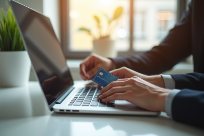 Personne payant facture d'électricité en ligne avec carte Amex