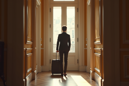 Personne élégante fermant la porte d'un appartement français