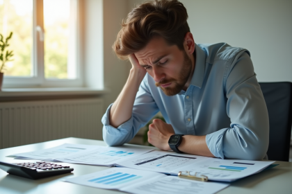 Personne stressée examinant des documents financiers