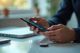 Main tenant un portefeuille crypto et smartphone lumineux