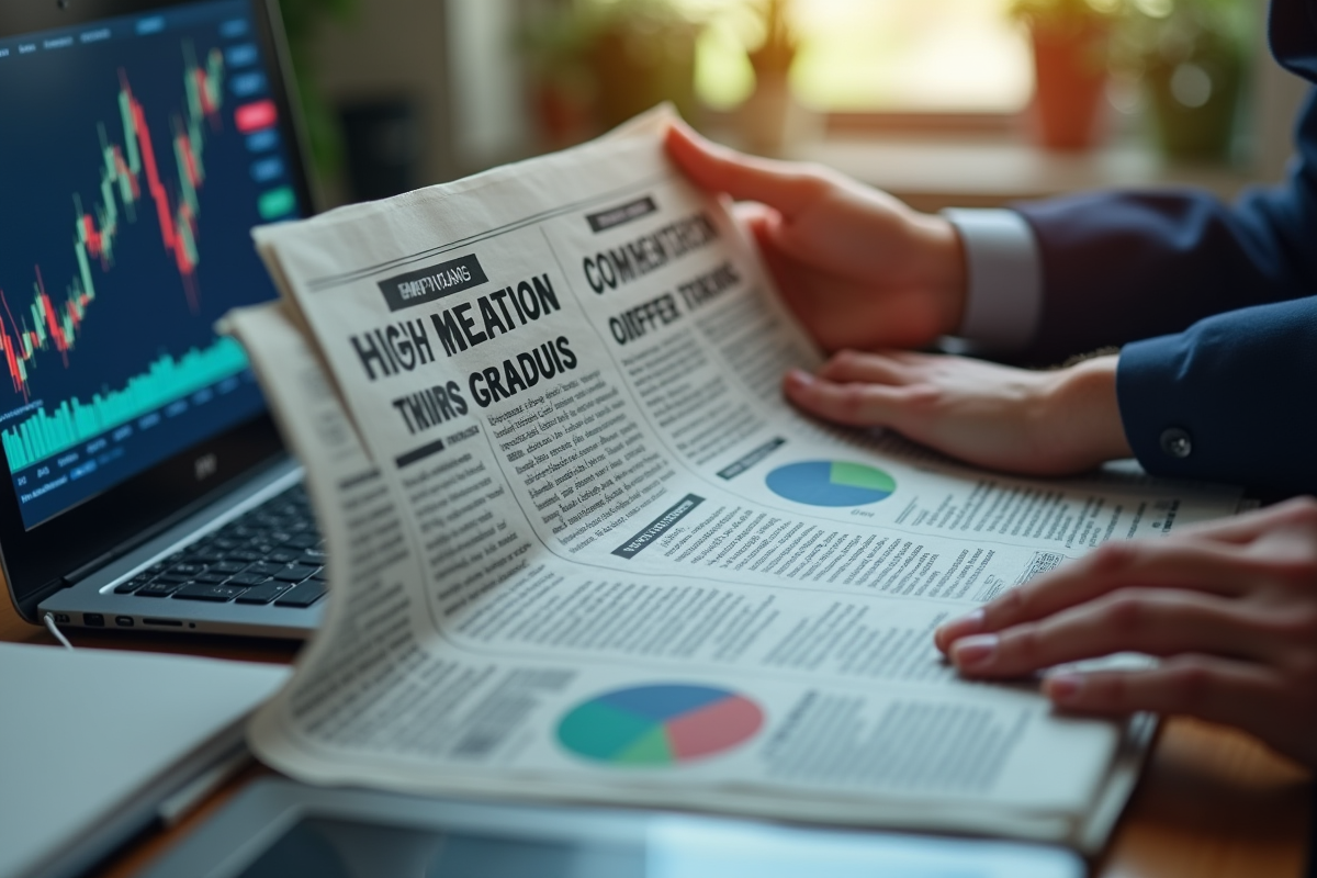 Mains tenant un journal avec gros titres sur l