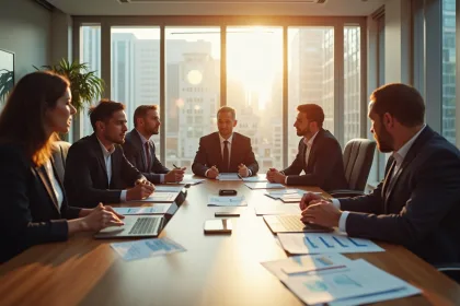 Réunion d'affaires avec investisseurs discutant de finances