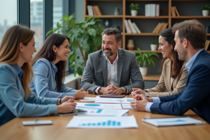Groupe de professionnels en réunion dans un bureau moderne