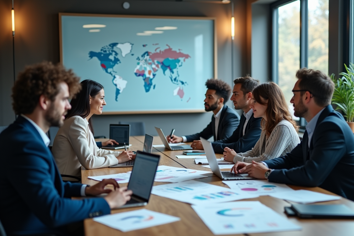 Groupe d analysts financiers en réunion collaborative